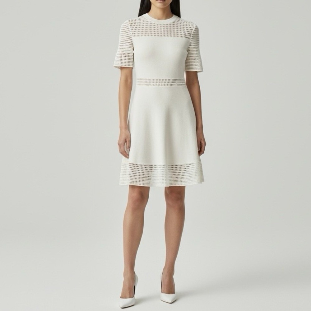 Torn by Ronny Kobo Fit & Flare Dress White Laser Cut Out White Stretch Sz S